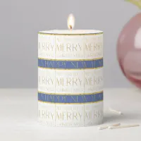 Blue Gold Christmas Pattern#35 ID1009 Pillar Candle