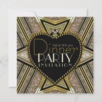 Gold Black 1920 Art Deco Dinner Party Invitations