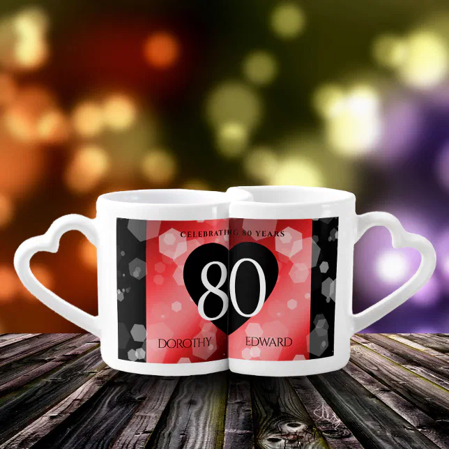 Elegant 80th Ruby Wedding Anniversary Celebration Coffee Mug Set