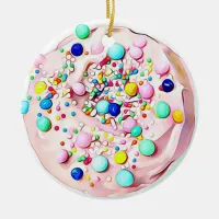 Pink Sprinkled Cookie Yummy Food Christmas Ceramic Ornament