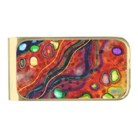 Red, Blue, Copper, Green, Purple Abstract Modern   Gold Finish Money Clip