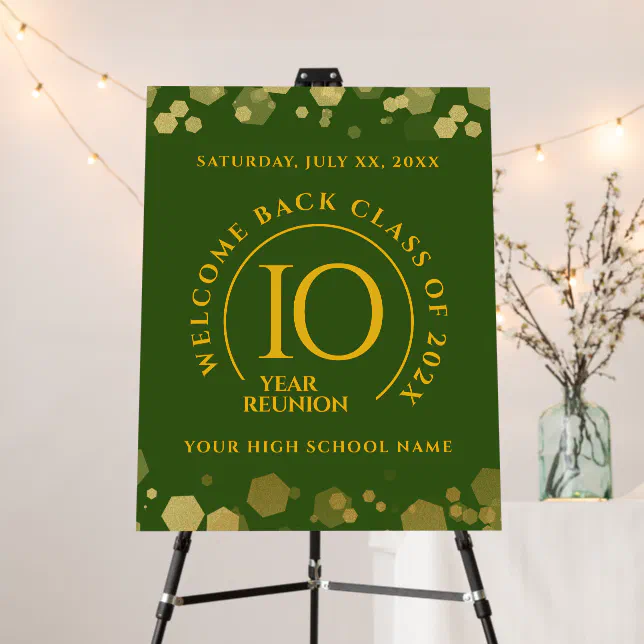 Green & Gold School College Class Reunion Welcome Foam Board