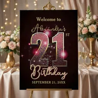 Burgundy Red Gold Faux Glitter 21st Birthday Foam Board