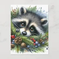 Cute Raccoon Watercolor Postcard