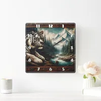 Bengal Tiger Resting by Mountain River Square Wall Clock