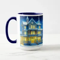 Joyeux Noël Pretty Blue Christmas House Mug