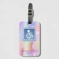 Unicorn pink purple holographic wheelchair girl  luggage tag