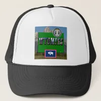 Wyoming Picture & Text, Map, Flag & State Seal Trucker Hat