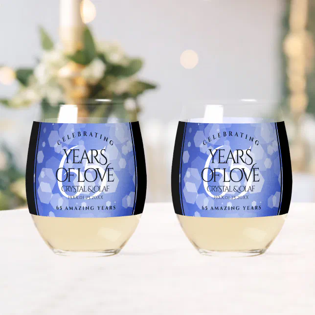 Elegant 65th Blue Sapphire Wedding Anniversary Whiskey Glass