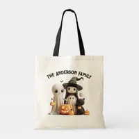 Cartoon Cute Witch Ghost Pumpkins Family Halloween Tote Bag