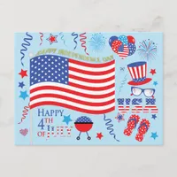 Happy 4th July Stars and Stripes Graphics/blue Postcard