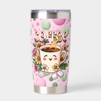 Cute Kawaii Coffee and Flowers Insulated Tumbler