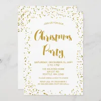 White and Gold confetti Modern Christmas Party Invitation