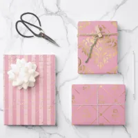 Pink and Gold Paris themed Wrapping Paper Sheets