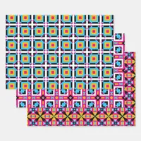 Colorful Mosaic Abstract Op Art Geometric Patterns Wrapping Paper Sheets