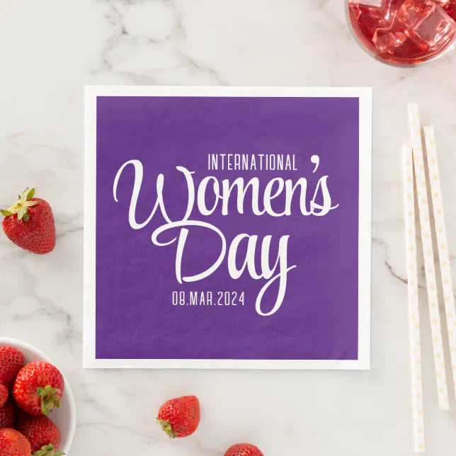 Purple Script International Women's Day March 8 Paper Dinner Napkins