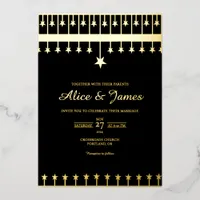 Star Border Modern Elegant Black Gold Foil Wedding Invitation