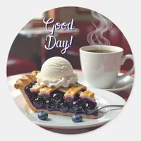 Good Day | Blueberry Pie, Ice Cream & Coffee Classic Round Sticker