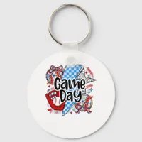 Baseball Game Day Retro Tis The Season Checkered Keychain