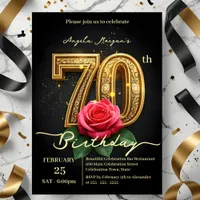Vintage Glamour Red Rose Gold Number 70th Birthday Invitation