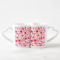 Red Confetti Hearts Pattern Coffee Mug Set