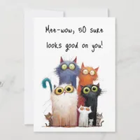 Quirky Cats with Big Eyes 50th Birthday Flat Card