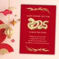 Year Of The Snake 2025 Chinese New Year Red Holiday Card