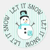 Let it Snow Snowman Teal Christmas Stickers