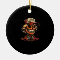 Funny Trumpkin Pumpkin Skeleton Make Halloween Gre Ceramic Ornament