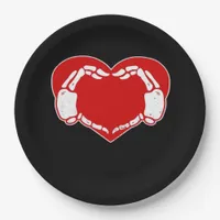 Heart Skeleton Hands Gothic Valentine Red Classic Paper Plates