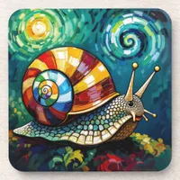 Vibrantly Colorful Impasto Whimsical Snail Beverage Coaster