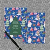 Christmas Santa Gnome & Blue Pattern Background