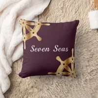 Burgundy gold steering wheels yacht boat name throw pillow