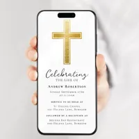 Gold Foil Cross Funeral Digital Evite Invitation