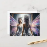 An adorable fairy looking in a mirror postcard