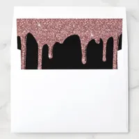 Chic Black Rose Gold Dripping Glitter Wedding Envelope Liner