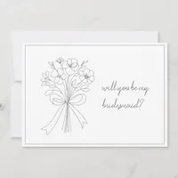 whimsical drawn bow & flower bridesmaid proposal  invitation