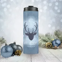 Deer Antlers Silhouette & Snowflakes Blue ID861 Thermal Tumbler