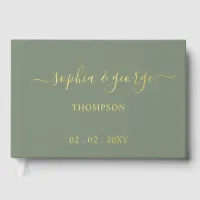 Elegant Modern Sage Gold Wedding Foil Guest Book