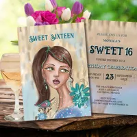 Unique Sweet 16 Invitation - Retro Flower Girl