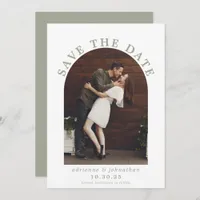 Modern Sage Green Boho Arch Photo Wedding Save The Date