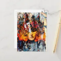 abstract collage with face mixed media postcard