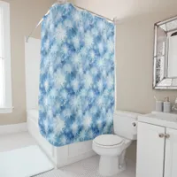 Blue with Snowflakes Watercolor Style Shower Curtain