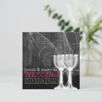 Silver Goblets Spider Web Gothic Vintage Wedding Invitation