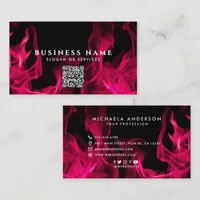 Bold Modern Pink Flames Social Icons Business Card