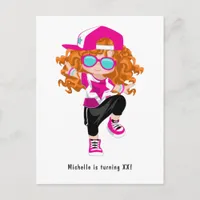 Hip Hop Rap Girl Break Dancer Birthday Party Postcard