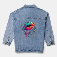 Vibrant Graffiti-Style Colorful Lips Denim Jacket