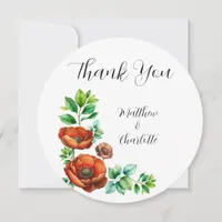 Sublime Watercolor Red Poppies in Vintage Style Thank You Card