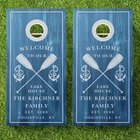 Rustic Lake House Wood Established Family Name Cornhole Set