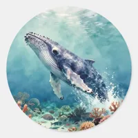 Beautiful Impasto Whale Oceanic Illustration Classic Round Sticker